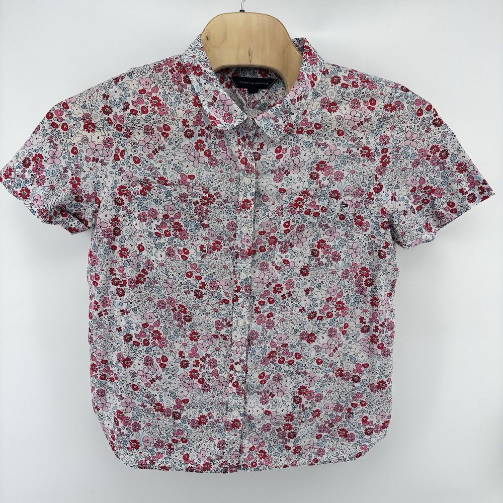 Tommy Hilfiger Women’s XL Floral Short Sleeve Button Up 100% Cotton Shirt